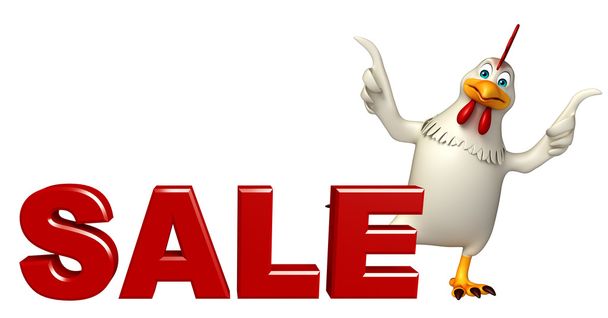 carino gallina personaggio dei cartoni animati con segno di vendita
   - Foto, immagini
