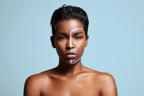 woman with blue line on face - Photo, Image