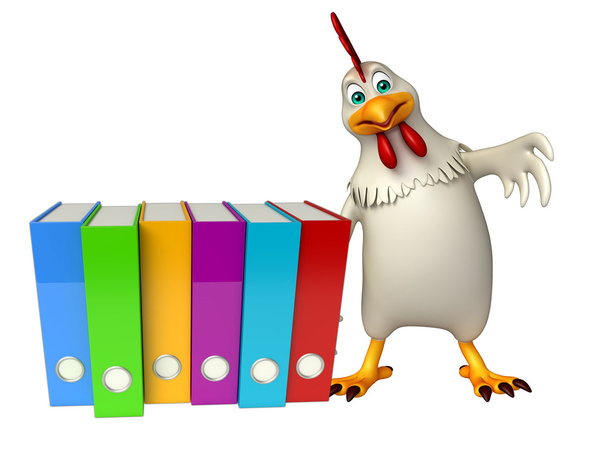 Hen cartoon character with files   - Photo, Image