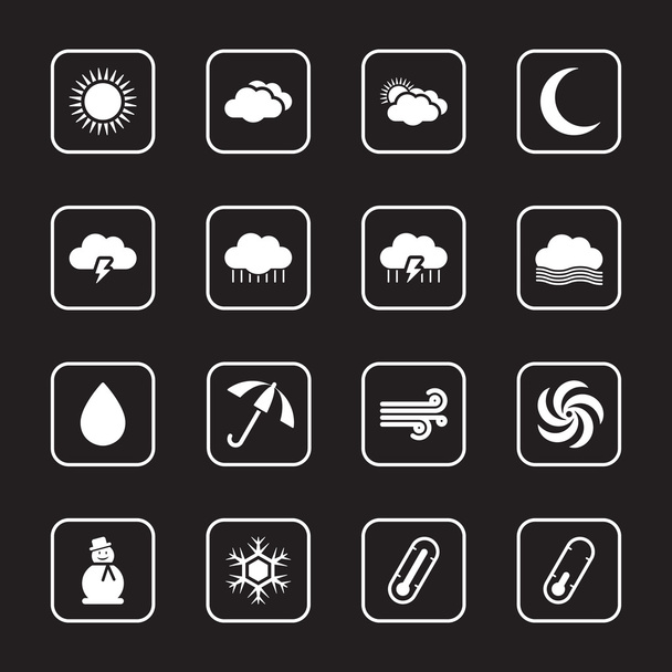 bílé ploché počasí ikona sada s rámečkem Zaoblený obdélník - Vektor, obrázek