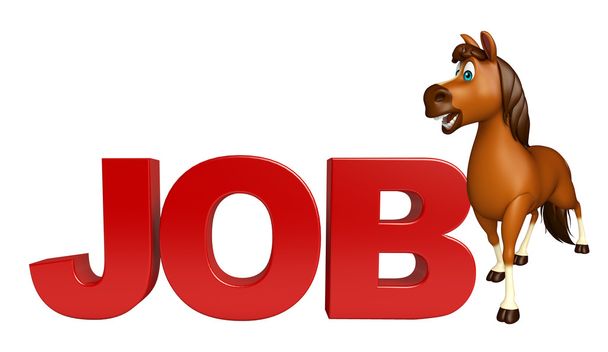 lindo caballo personaje de dibujos animados con signo de trabajo
   - Foto, imagen