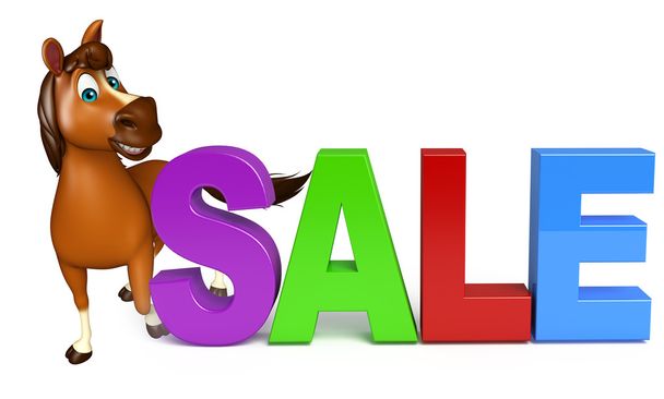 fun Horse cartoon character with sale sign   - Photo, Image