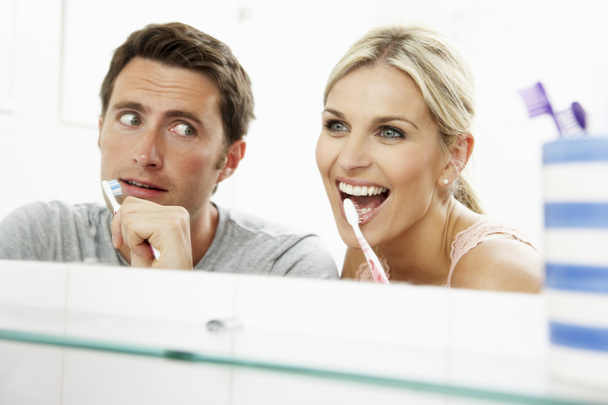 Couple Brushing Teeth - Fotografie, Obrázek