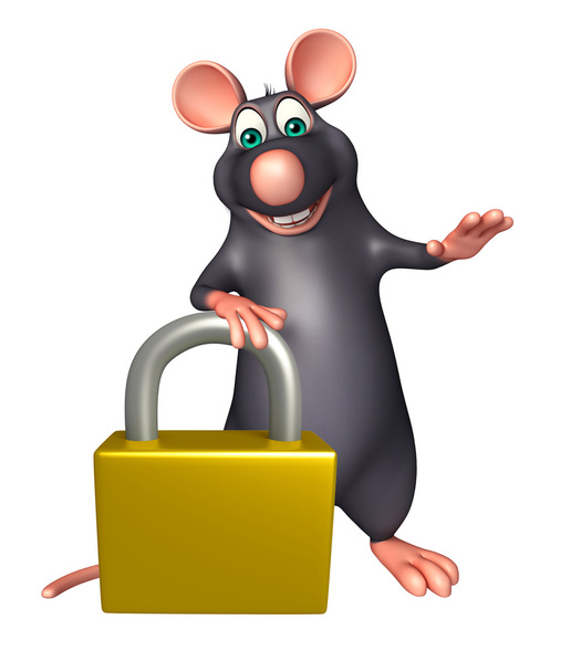 fun Rat cartoon character with lock  - Photo, Image