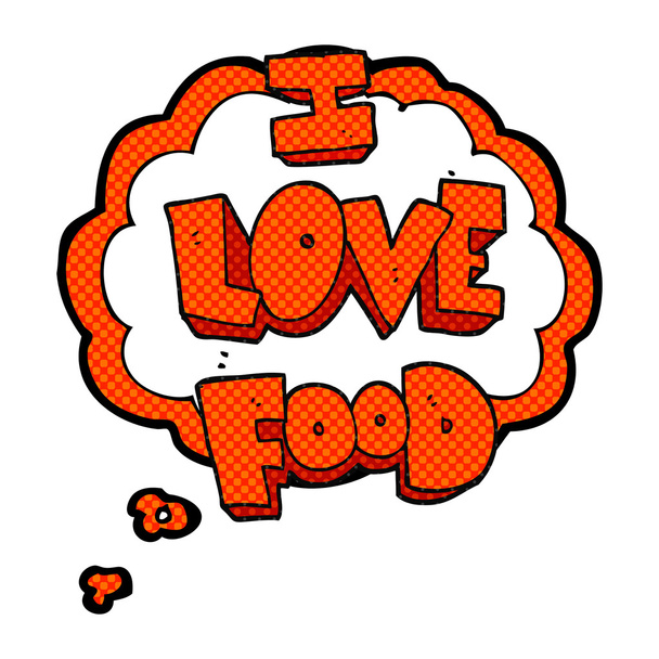 思った食べ物のシンボルが大好き泡漫画 - ベクター画像