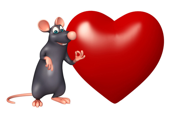 fun Rat cartoon character with heart   - Photo, image