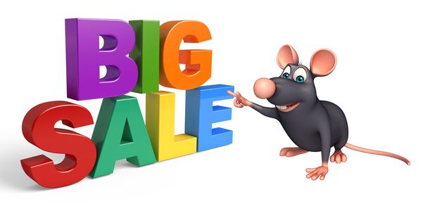 fun Rat cartoon character with bigsale sign  - Photo, Image