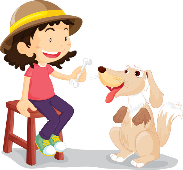 девушка со своей собакой
 - Вектор,изображение
