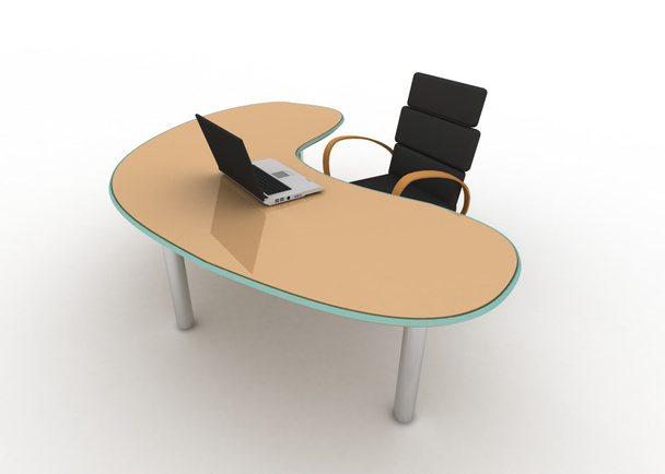 laptop op tafel en stoel - Foto, afbeelding