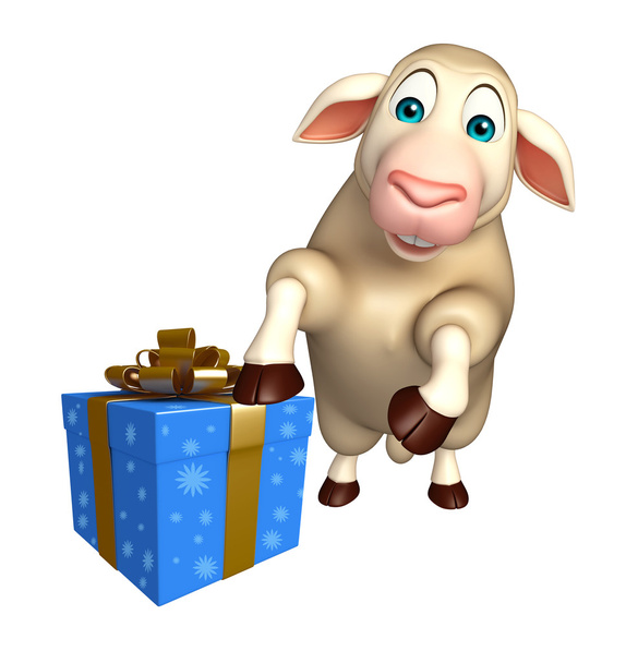 mignon personnage de dessin animé mouton avec boîte cadeau
   - Photo, image