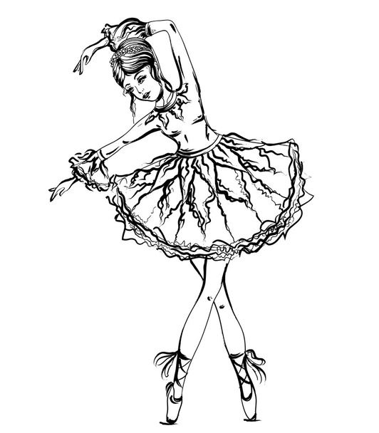 Ballerina. Vintage zwart-wit hand getrokken vectorillustratie in schets stijl - Vector, afbeelding