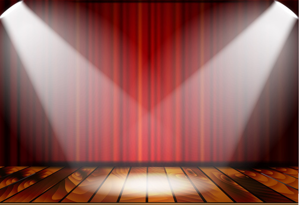 Theatrical scene with red curtains - Vector, Image