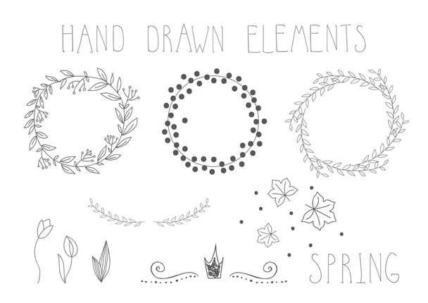 手描きのフレーム、花輪および花の要素のセットです。ベクトル. - ベクター画像