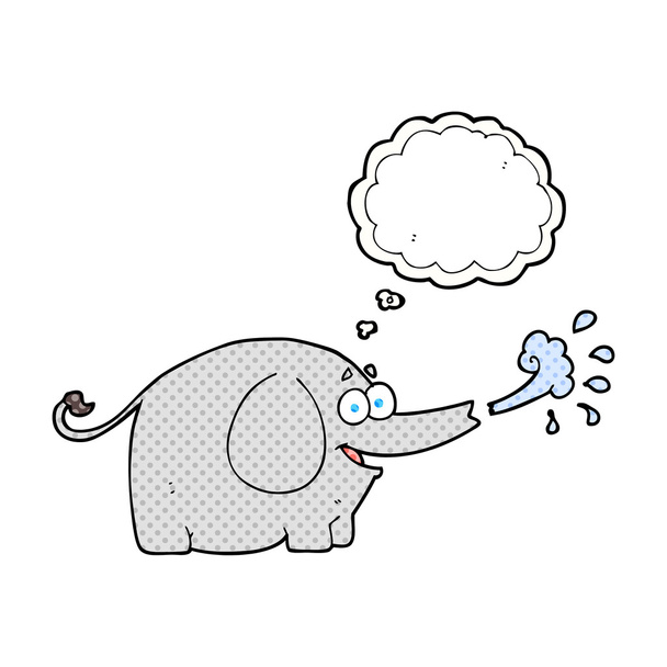 dacht dat bubble cartoon olifant spuiten van water - Vector, afbeelding
