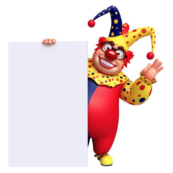 щасливий клоун з білою дошкою
 - Фото, зображення