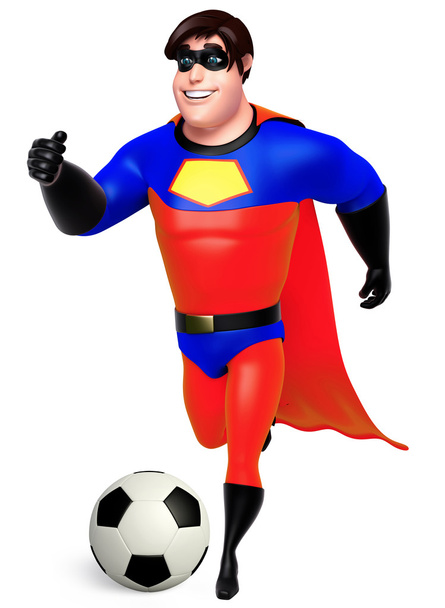 Ilustración 3D del superhéroe con el fútbol
 - Foto, Imagen