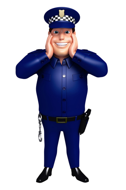 Illustration en 3D de la pose drôle de la police
 - Photo, image