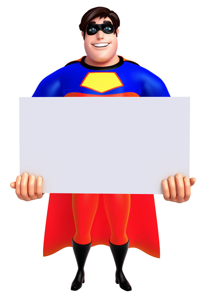  ホワイト ボードを持つスーパー ヒーローの 3 d レンダリング図 - 写真・画像