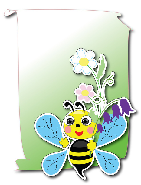 Bee with flowers, vector. - Vektori, kuva