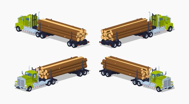 Низкий поли-бревенчатый грузовик с грудой бревен
 - Вектор,изображение