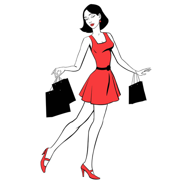 beautiful girl with purchases - Vector, Image