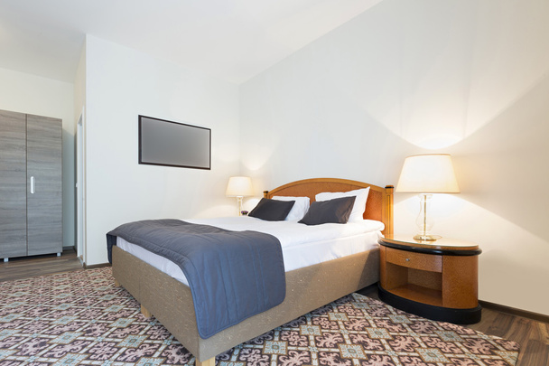 Interior of a double bed hotel room - Photo, Image