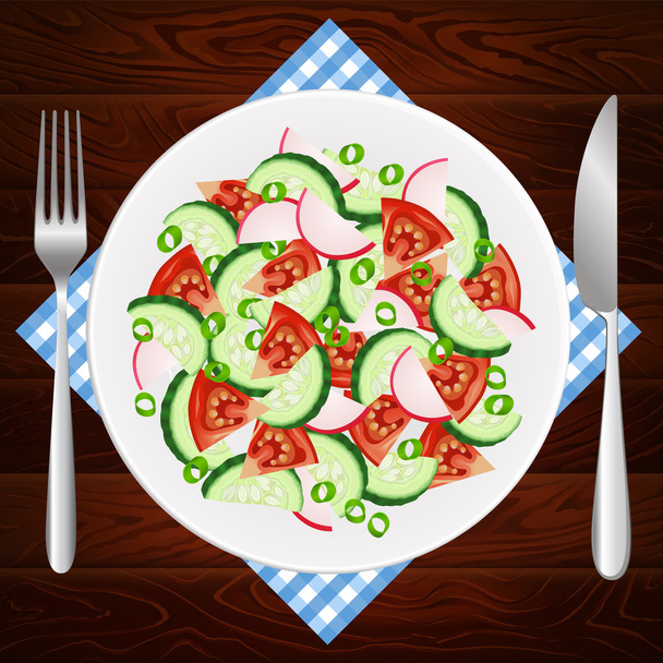 Diät Salat Tomaten Gurken Rettich Zwiebeln - Vektor, Bild