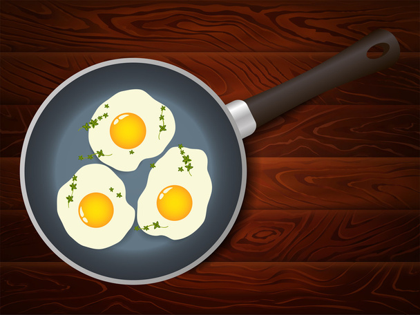FRYING PAN BREAKFAST uova THYME LEGNO BACKGROUND
 - Vettoriali, immagini