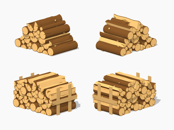 Низкая поли дров, сложенных в кучи
 - Вектор,изображение