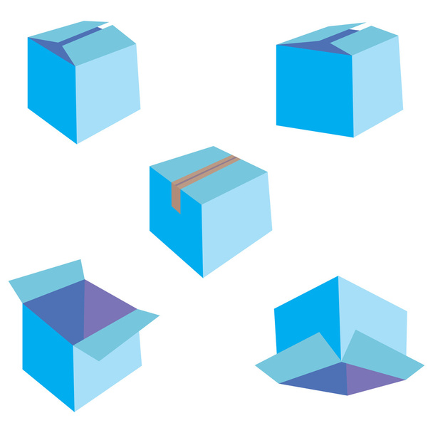 Set van vijf blauwe dozen - Vector, afbeelding