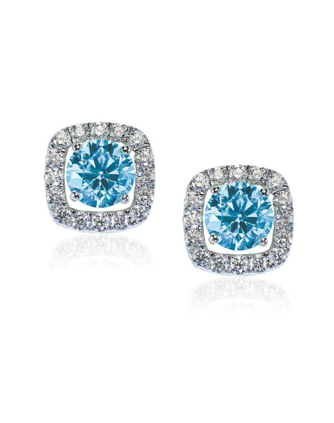 Blue Diamond stud earrings isolated on white - Photo, Image