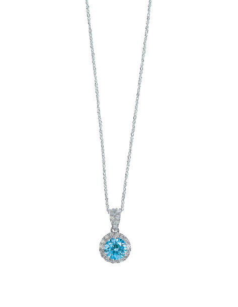 Modrý topaz, akvamarín diamantový náhrdelník s řetízkem izolovaných na bílém - Fotografie, Obrázek