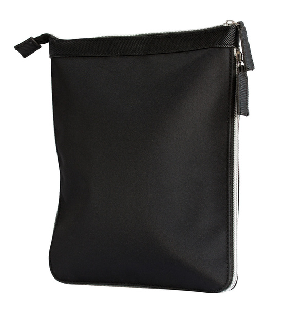 bolsa negra con cremallera aislada en blanco con camino de recorte
 - Foto, imagen