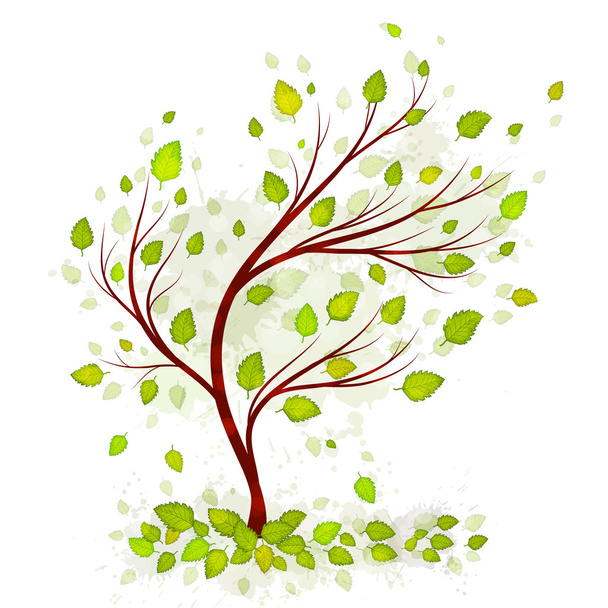 Beyaz arkaplanda yaprakları olan yeşil ağaç - Vektör, Görsel