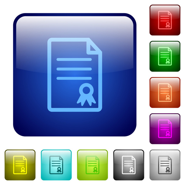 Color certificate document square buttons - Vettoriali, immagini