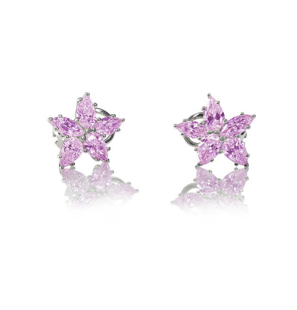 Pink Diamond Stud earrings pair isolated on white - Photo, Image