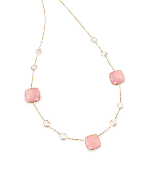 Pink Gemstone diamond necklace with chain isolated on white - Photo, Image