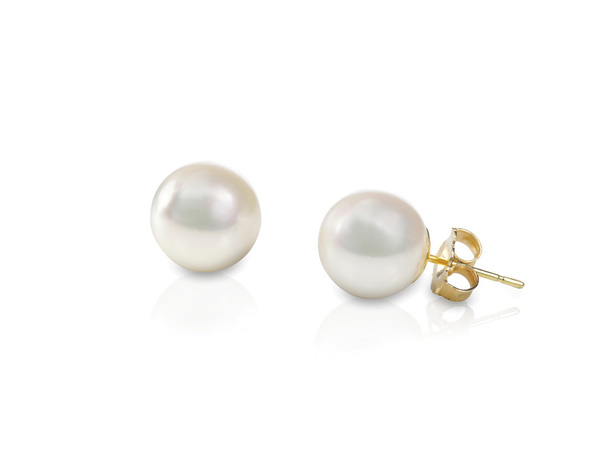 White pearl pierced earrings pair fine jewelry isolated on white - Photo, Image