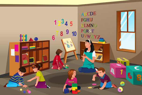 Kids in Preschool - Vector, Image