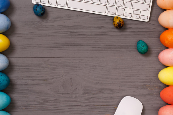 Easter eggs on wooden workplace - Foto, Imagem