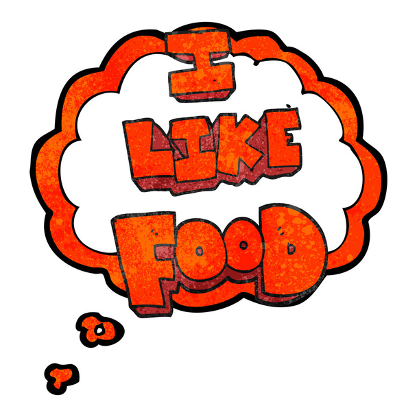 思った食べ物のシンボルを好きなバブル テクスチャ漫画 - ベクター画像