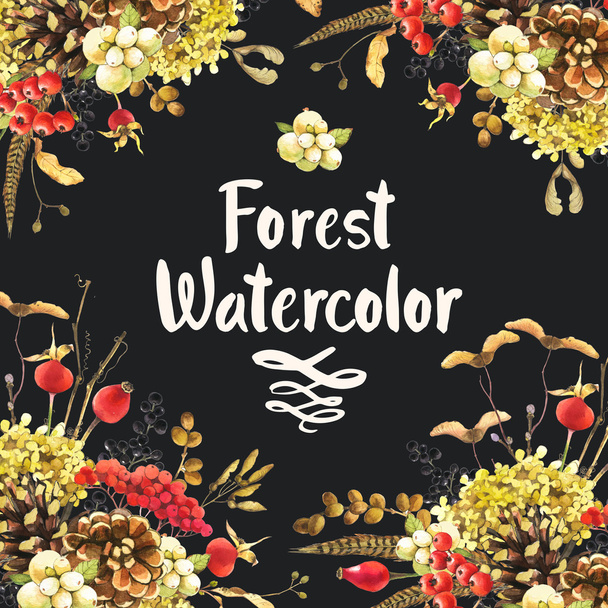 Illustration with watercolor winter berries and plants. - Φωτογραφία, εικόνα