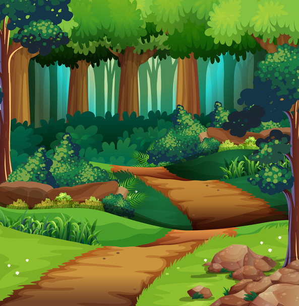 Forest scène met vuil trail - Vector, afbeelding