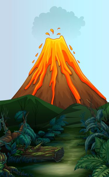 Természet jelenet Vulkán kitörés - Vektor, kép