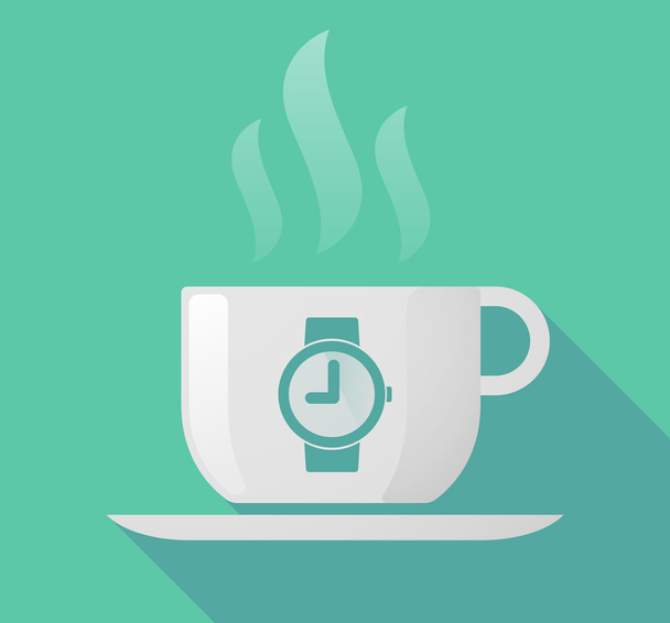 Long shadow cup of coffee with  a wrist watch - Vector, Image
