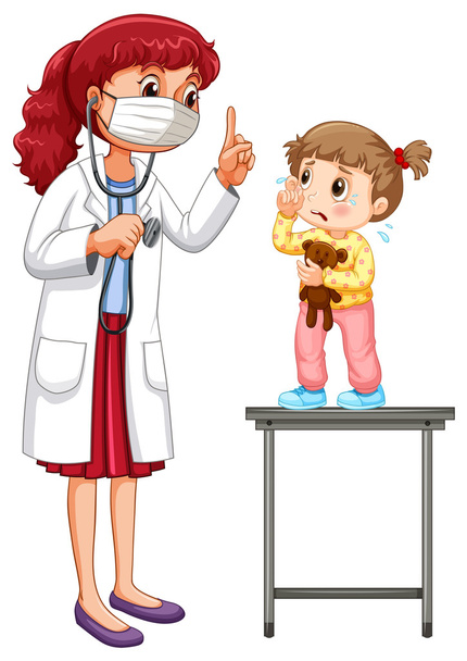 Doctor examining little girl - Vector, Image