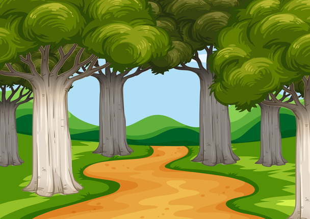 Сцена с деревьями вдоль дороги
 - Вектор,изображение