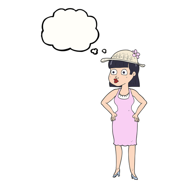 pensamiento burbuja de dibujos animados mujer con sombrero de sol
 - Vector, imagen