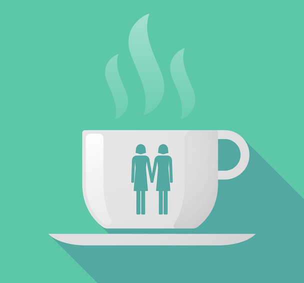 Taza larga sombra de café con un pictograma de pareja lesbiana
 - Vector, Imagen