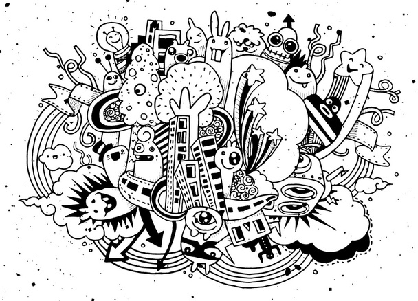 Őrült doodle szociális, doodle rajz stílus - Vektor, kép